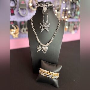 Silver Star and Heart Necklace Set